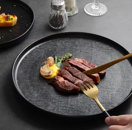 Generic Round stoneware plate, Heat-resistant (oven, microwave, and dishwasher safe), Imported, Available in black, Size: 25 cm, .ar