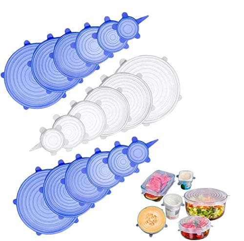 Anbaituor Silicone Stretch lids - 18 Pack Food Cover Wrap Expandable Silicone Sealed Fit Various Shape for Containers, Dishes, Bowls,Safe in Dishwasher, Microwave & Freezer (18 Pack-BW)