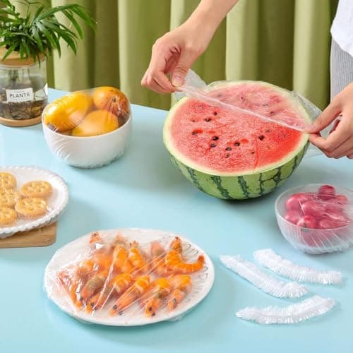 Disposable Plastic Food Covers, Elastic Food Covers for Fruit Bowls, Kitchen Storage Cups, Fresh Keeping Bags (200 Count) - by De Pegui Bell Container lid