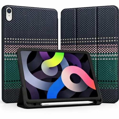 Carbon Fiber Case for iPad Air 11 Inch (2024) / iPad Air 5th Gen (2022) / iPad Air 4th Gen (2020) – Magnetic Smart Folio Cover with Auto Sleep/Wake, Shockproof TPU Bumper. (Green) Portable electronic device cover