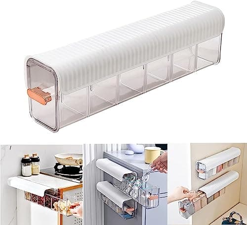 6 Cell Clear Wall Mounted Storage Box, Hole Free Multifunctional Storage Box, Indoor Wall Mounted Drawer Organizer for Clothes, Socks and Bows (White) Caddy