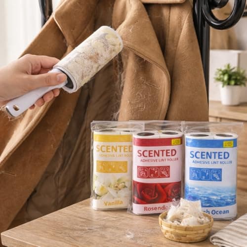 Scented Adhesive Lint Roller With Two Extra Refills Sticky Hair Dust Remover Cleaner For Clothes Furniture Sofa Carpet Pet Fur Cleaning Tool Random Fragrance