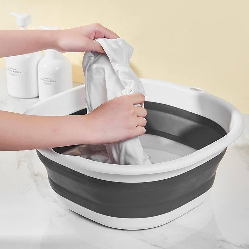 Generic Collapsible Washing Basin, Multi-Purpose Storage Basket for Cleaning and Laundry, Grey and White, 4 Liters .hg Laundry hamper