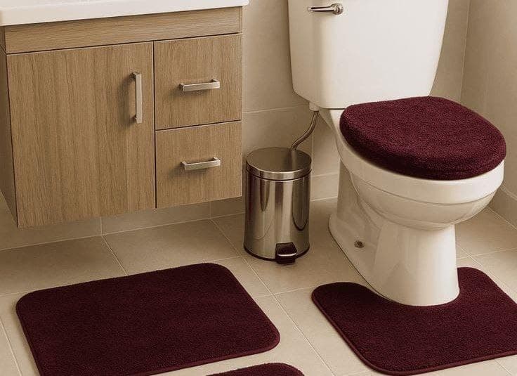 Generic Plush Bathroom Rug Set, 3 Piece Shag Bath Mat with Anti-Slip Backing, Burgundy .flo