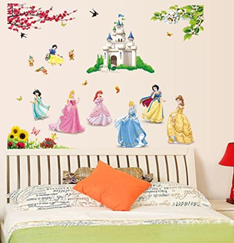 Beautiful Princess Lovely Little Dwarfs and Cartoon Castle Wall Decals, Children's Room Nursery Removable Wall Stickers Murals, 2724648891759
