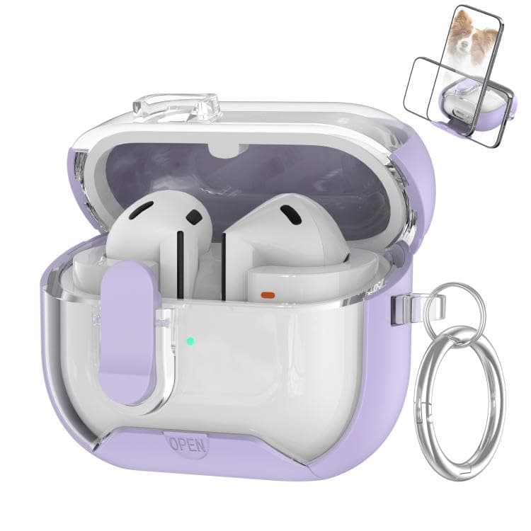 Compatible with Samsung Galaxy Buds 3 Pro/Buds 3 Case Full-Body Shockproof (Secure Lock) Galaxy Buds 3 & Galaxy Buds 3 Pro (2024) with Carabiner (Light Purple) Portable electronic device cover
