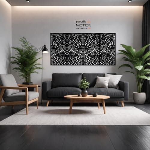 ACOUSTIC MOTION® Wooden MDF Wall Art Decor Panels,NEXUS Design with Double-Face Tape, Modern Black Wall Hanging for Home, Living Room, Bedroom, Office & Hotel, 25×50×0.5 cm, 4-Piece Set