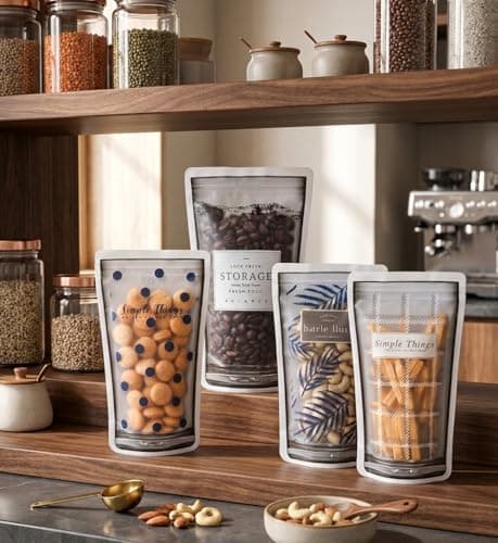 Set of 4 Collapsible Storage Jars 250g Capacity Cup Design Storage Containers with Airtight Zipper for Grains Pulses and Dried Food Organization