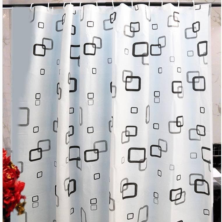Generic Waterproof Shower Curtain, White with Black and Grey Geometric Square Pattern, 180 x 180 cm, .so