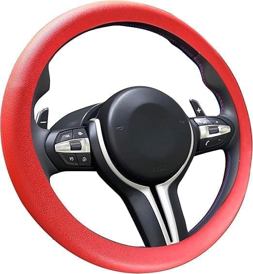 Soft Silicone Car Steering Wheel Cover Odorless Soft Silicone Leather - Steering Wheel Cover, Car Interior Accessories, Car Steering Wheel Protector Universal - (Red)