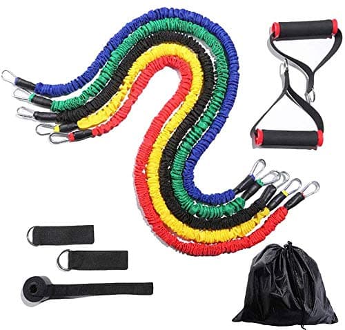 11pcs Upgraded Exercise Fitness Resistance Bands Set Workout Bands Stretch Bands Set Leg Thigh Latex Resistance Band Sports Equipment for Gym Yoga Strong Tube Pilates Rehab Strength(125 lbs)