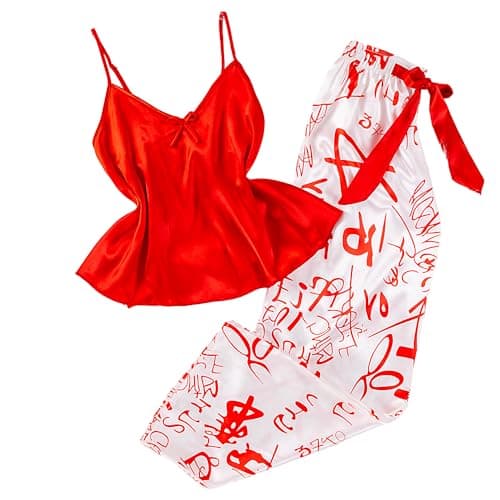 2 Piece Lingerie Set Pants & Tafa Top Sleeveless Women Silk Pajamas One Size 50k to 80k (NO:3021)