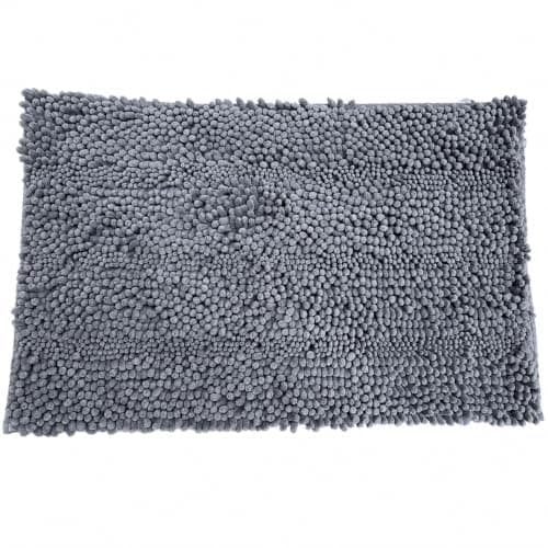 Chenille Bath Mat – Soft Microfiber Shaggy Surface – Water-Absorbent Non-Slip Rubber Backing – Bathroom, Bedroom, Kitchen & Laundry – 50 × 80 cm (Grey)