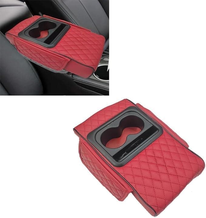 Multifunctional Car Armrest Pad Compact Car Armrest Cup Holder Mobile Phone Slot Side Pockets (red)