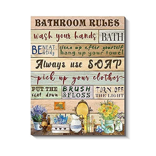 Creoate Bathroom Sign Wall Decor, Funny Bathroom Rules Vintage Wood Hanging Signs Wash Your Hands Rustic Home Decoration for Restroom (10.6 x 13.8 Inch) Decorative signage
