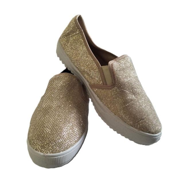 Sparkling Gold Slip-On Sneakers-39 | fabric