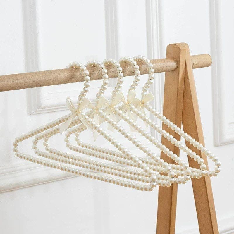 Generic Pearl Beaded Clothes Hangers with Satin Bow, White, for Lingerie and Light Blouses, 2 Pack, .em