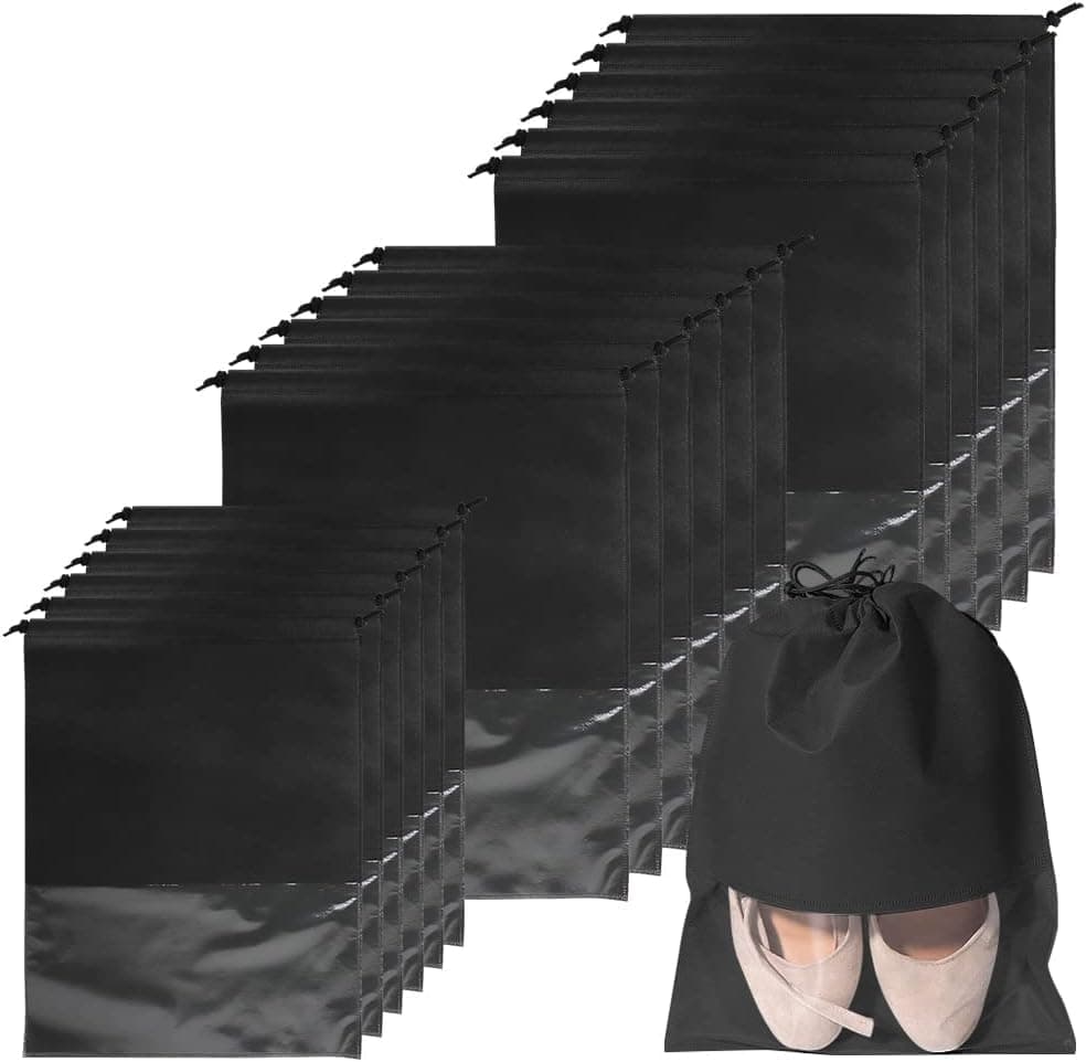 Circle M 16-Pack Black Non-Woven Drawstring Travel Shoe Bags: Large Dust-Proof Organizers