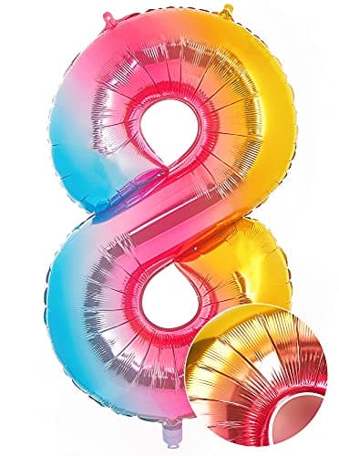 PartyWoo Number Balloons, 40 inch Rainbow Balloons, Large Number Balloon, Happy Birthday Balloon, Foil Balloons for Parties, Decorations for Birthday Decorations (Rainbow, Number 8)