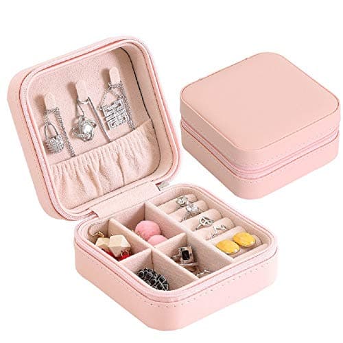 YONZONE Jewellery Box Organiser for Women Girls, 3 Layers Large Jewelry Boxes Storage for Earrings Rings Bracelets Necklace, PU Leather Lockable Jewellery Case Holder with Removable Tray, Pink