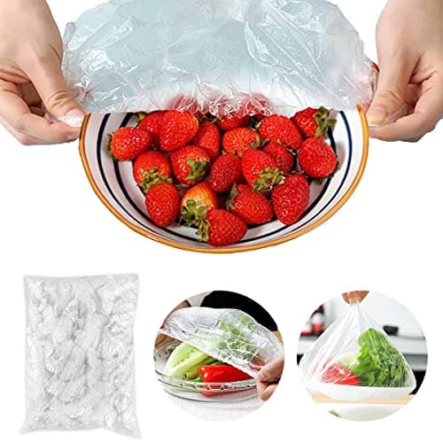 Portal100 PCS Transparent Fresh Keeping Bags, PP Cling Film Bag, Reusable Disposable Elastic Food Storage Covers for Fruit Preservation and Food Sealing Storage, Necessary For Kitchen and Picnic