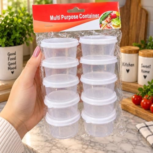 Generic 10-Piece Storage Container Set – Practical and useful for every kitchen, A distinctive set consisting of 10 round containers, Ideal for storing spices, sauces, and nuts, .Ais Food storage container