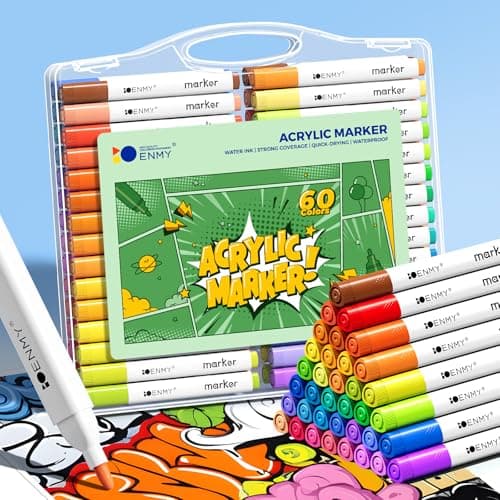 60 Acrylic Paint Pens, Acrylic Paint Markers, Premium Paint Marker Set for Paper, Wood, Canvas, Stone, Rock Painting, Glass, Ceramic Surfaces, Fine Tip Permanent Paint Markers for Kids and Adults Marking pen