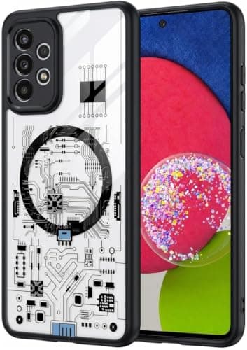 Compatible with Samsung Galaxy A52 / A52S Electronic Transparent Hard Case Cover gives your phone a strong protection and a special look, Made of durable shockproof materials (Black) Cellular phone case