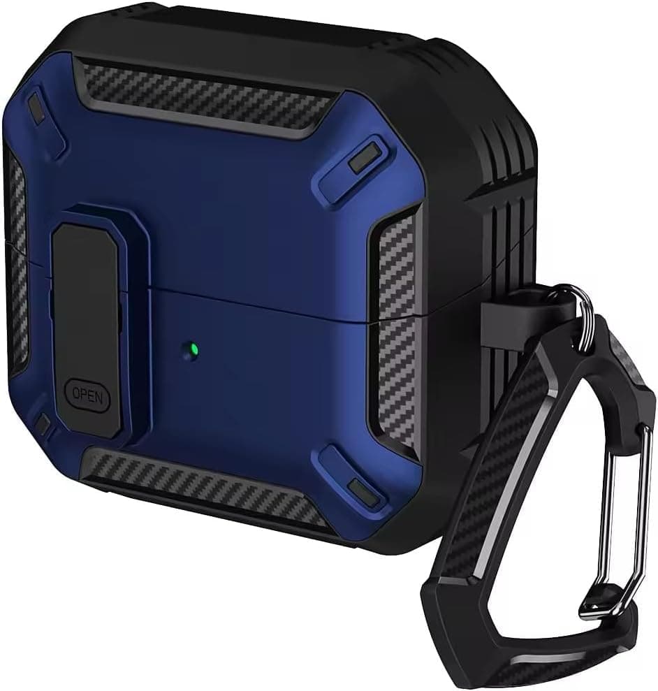 Eco Compatible with Samsung Galaxy Buds 3 Pro/Buds 3 Case Full-Body Shockproof (Secure Lock) Galaxy Buds 3 & Galaxy Buds 3 Pro (2024) with Carabiner (Rugged Blue) Cellular phone case