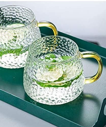 KiKiluxxa Golden Handle Creative Green Tea Cup Set of 1 Coffee and Milk Mug Set -410ml Transparent Drinking cup