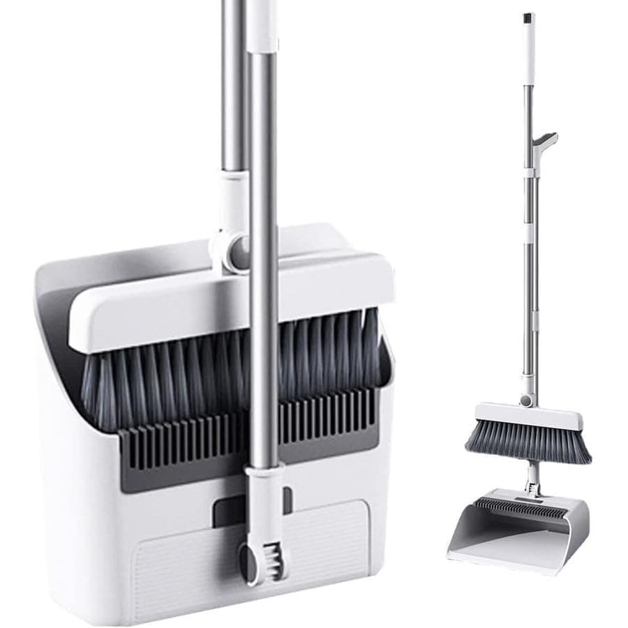3 in 1 Dustpan, Broom and Cleaning Brush, Long Handle Multi-Purpose Dustpan for Hard Floors and Corners with Smart Folding Design, Easy Storage and Practical Daily Cleaning