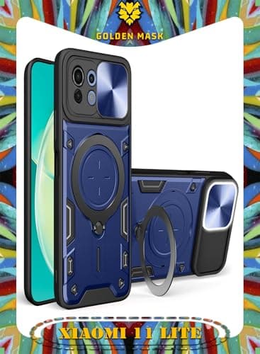 GOLDEN MASK For Xiaomi 11 Lite/11 Lite 5G/11 Lite 5G NE Armored Camera Shield Cover Camera Lend Protection, Built-in 360° (Blue) Cellular phone case