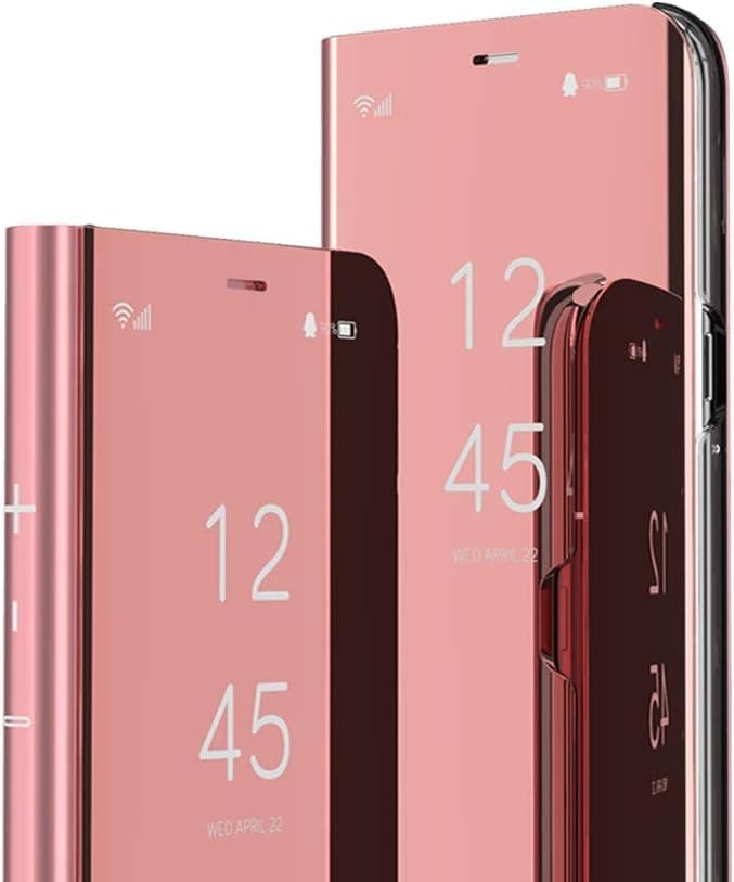 Case Luxury Bookstyle Clear View Window Electroplate Stand Full Body Protective Flip Folio Slim Cover for Note 8 (Rose Gold, Note 8) Cellular phone case