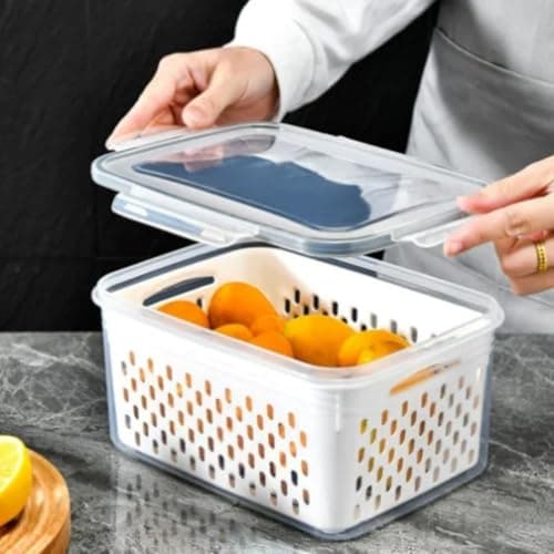 Generic Refrigerator Container Set with Drainer Basket, Airtight Lid, 2-Piece Set in Different Sizes, .sew Food storage container