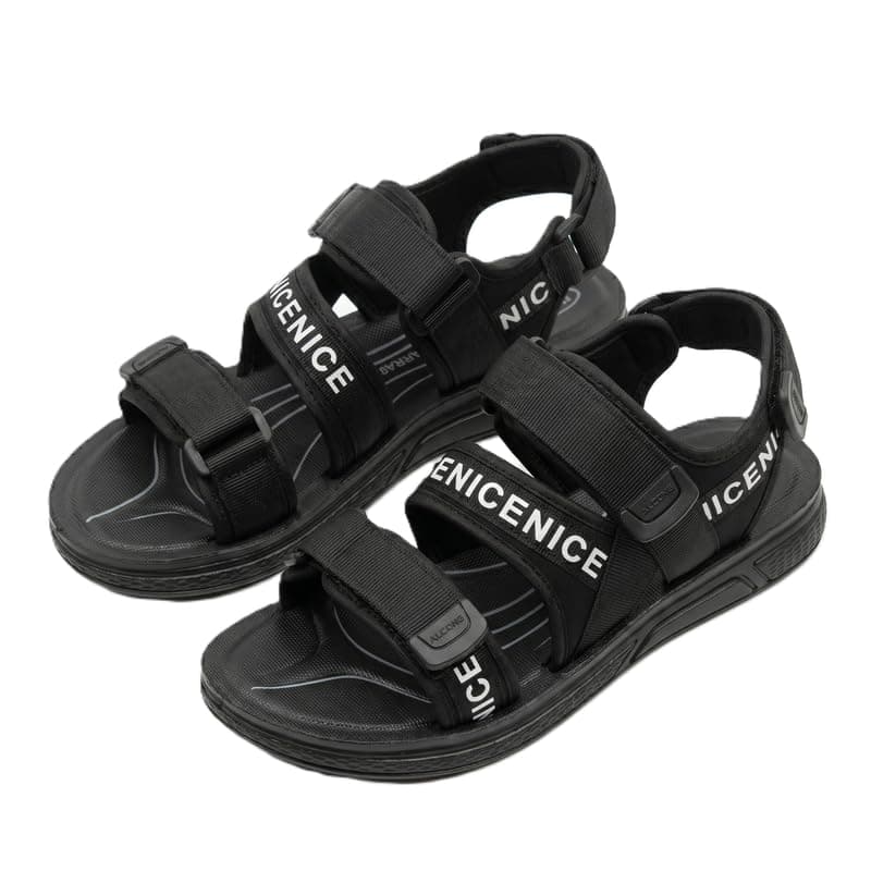 TAG Men's Casual Sports Sandals - Comfortable Shoes with Flexible Sole and Adjustable Hook and Loop Straps, Black, 41-46