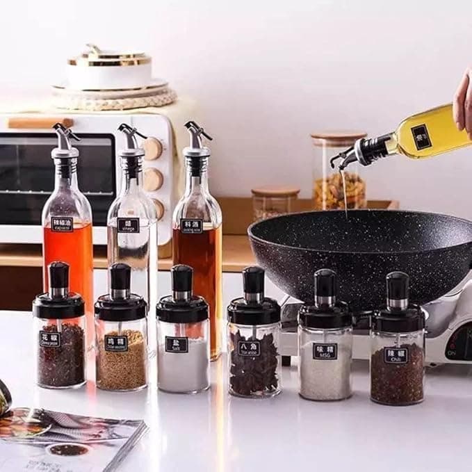 5-Piece Kitchen Oil and Vinegar Dispenser Set for Cooking and Storage