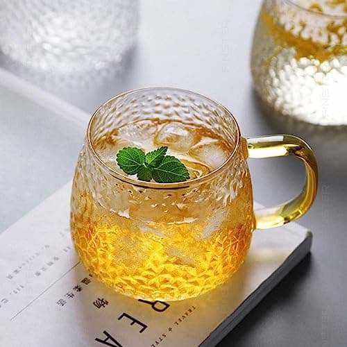SKDBPM Glass Coffee Mugs Cup Set of 1-410 ML, Transparent, Premium Golden Handle Big Borosilicate Tea Cups for All Types of Coffee & Tea Mugs(Pack of 1)