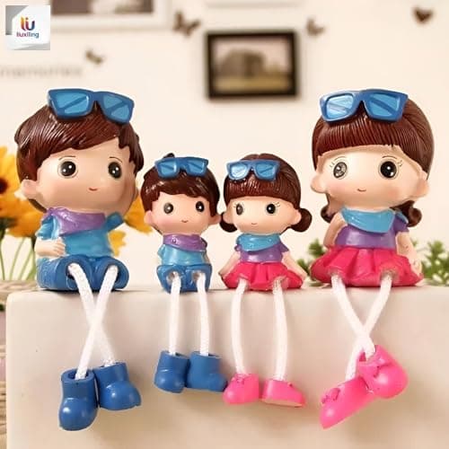 "Sweet Love" Family Figurine Set- Modern shelf and desk decor with flexible rope legs design and bright colors for interior decorations, perfect for wedding anniversary celebrations or as a unique dec