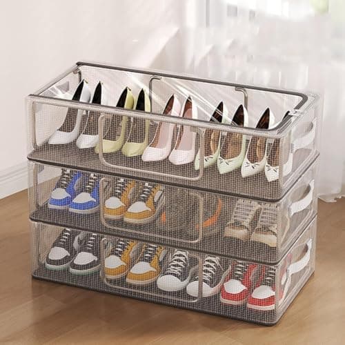 Foldable Shoe Storage Organizer for Under Bed Storage with Clear Dustproof Cover and Metal Support Frame Space Saving Shoes Container 60x30x16 cm Storage box