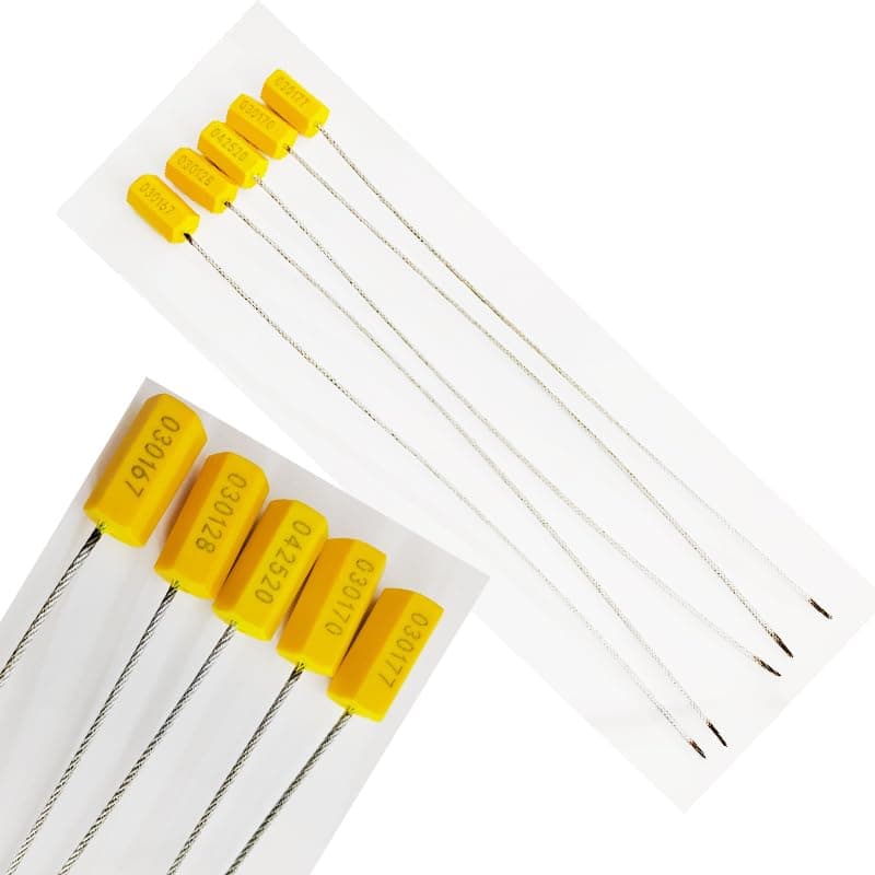 KaberTrade Self Locking Cable Ties Zip Ties Metal Wire Ties Sealed and Numbered (Seal Wire Metal Hexagon Yellow, 30cm Length, 5 Pieces, Code:8855) - KaberTrade
