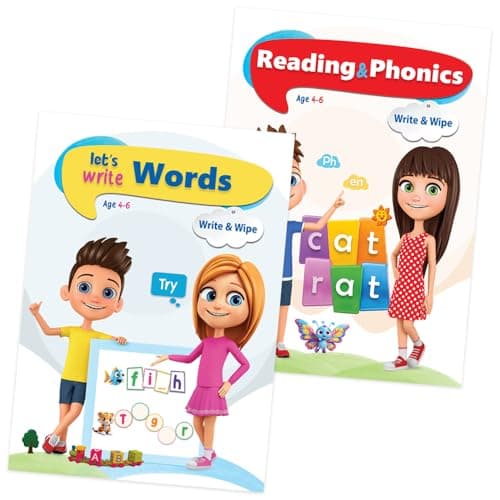 Special Offer – Write and Wipe Set 2 Books for Kids | Words + Reading & Phonics – Establishing English Ages 4 to 6 - Large Size 33*24 Abis book