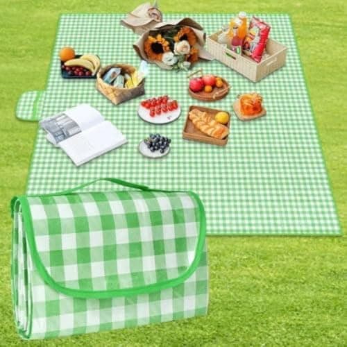 Waterproof Picnic, Extra Large Foldable Mat, 180x138cm, For Camping Green | Lightweight Portable Design, Washable Surface, Carry Handle, For Parks, Gardens, Beaches, Picnics, Camping And Outdoor Events Rug