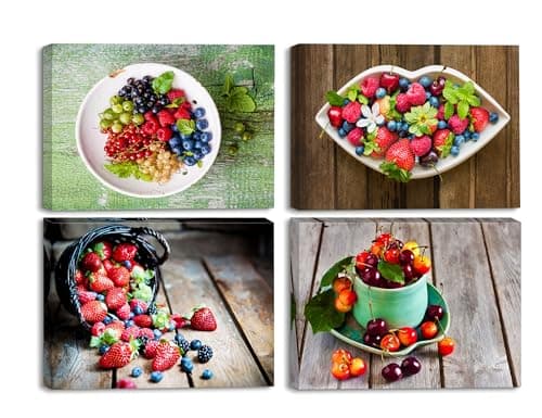 Piy Painting 4x Canvas Painting of Fresh Fruits Picture on Canvas Modern Bright Colors Wall Art Photo Image with Frame Waterproof Wall Décor for Restaurant Home Gift Present 30x40cm
