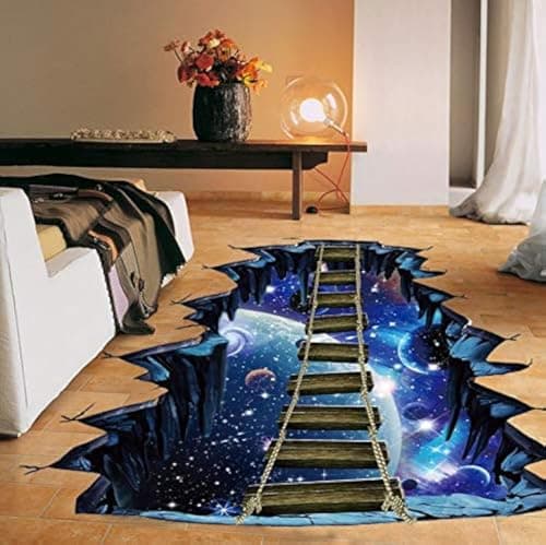 Universe Planet Suspension Bridge Wall Sticker Pvc Removable 3D Floor Sticker Mural Home Decoration-8QZ0836 Sticker decal
