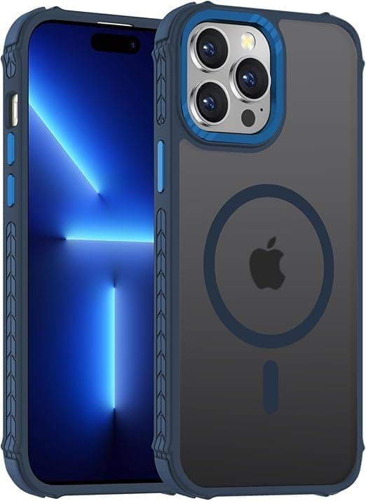 Strong Magnetic Case for (Compatible wit iPhone 15 Pro)[Military Grade Drop Protection] Translucent Matte Shockproof Protective Phone (Blue) Cellular phone case