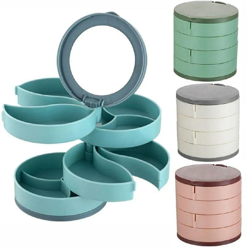 Multi-Layer Jewelry Organizer with 4 Tier Mirror for Rings Necklaces Bracelets Earrings Small Items Space Saving Storage for Rooms and Offices