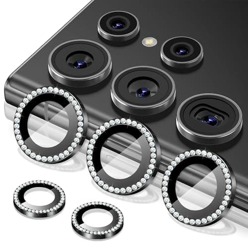 Suoman for Samsung Galaxy S25 Ultra Camera Lens Protector, [Perfectly Fit] Diamonds Decoration HD Tempered Glass Ring Cover- Black
