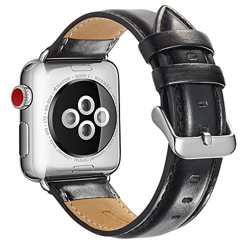 MAPUCE Generic Compatible Apple Watch Band 38mm 40mm, Classic Style Genuine Leather iwatch Bands Stainless Metal Buckle Replacement Strap Compatible Apple Watch Series 5 4 3 2 1 men women, Black