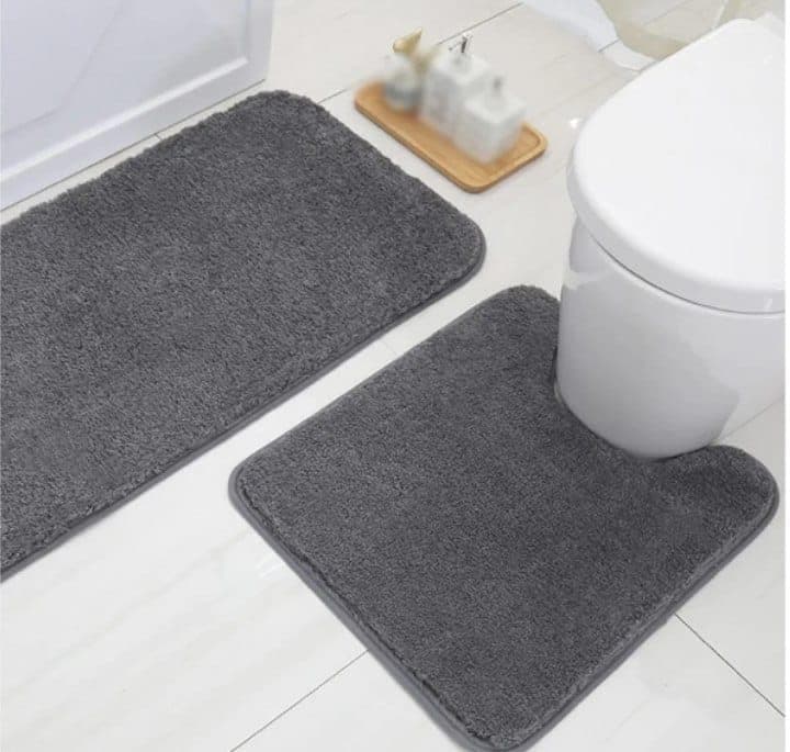 Generic Bathroom Mat Set, Grey, High-Density Fleece, Non-Slip, 3-in-1 Set, .nin Rug