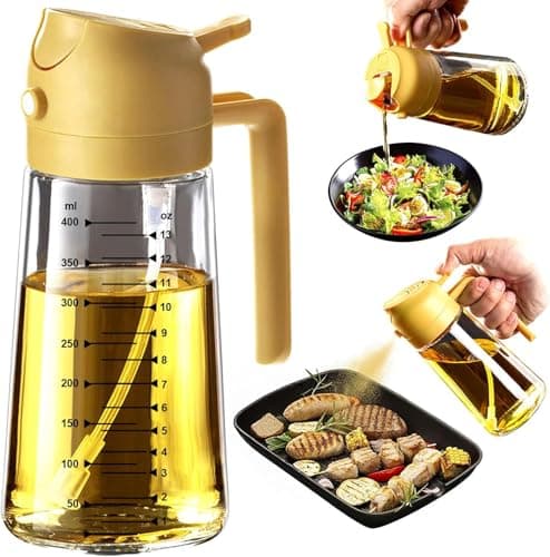 2-in-1 Glass Oil Sprayer and Pourer 600ml Bottle for Cooking Frying